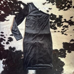 NWT Old Navy Charcoal Gray Black Velvet Bodycon One Shoulder Dress Size Medium
